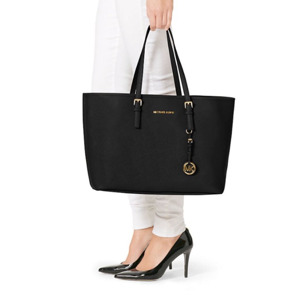 Michael Kors Black Saffiano Jet Set Travel Leather Tote